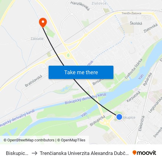 Biskupice, Cintorín to Trenčianska Univerzita Alexandra Dubčeka - Fakulta Špeciálnej Techniky map