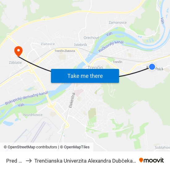 Pred Poľom to Trenčianska Univerzita Alexandra Dubčeka - Fakulta Špeciálnej Techniky map