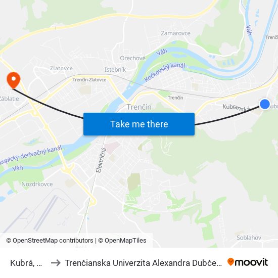 Kubrá, Námestie to Trenčianska Univerzita Alexandra Dubčeka - Fakulta Špeciálnej Techniky map