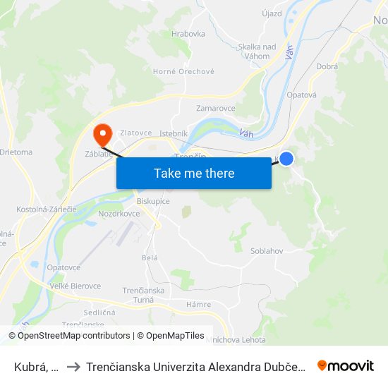 Kubrá, Záhrady to Trenčianska Univerzita Alexandra Dubčeka - Fakulta Špeciálnej Techniky map