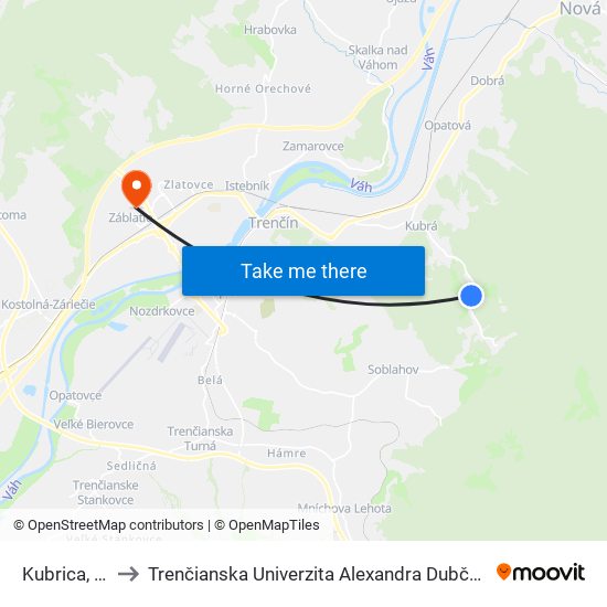 Kubrica, Námestie to Trenčianska Univerzita Alexandra Dubčeka - Fakulta Špeciálnej Techniky map