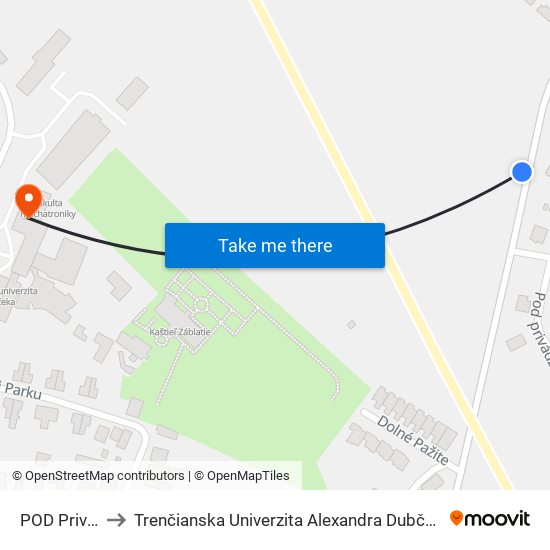 POD Privádzačom to Trenčianska Univerzita Alexandra Dubčeka - Fakulta Špeciálnej Techniky map