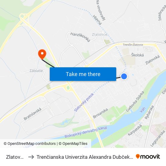 Zlatovská, Sad to Trenčianska Univerzita Alexandra Dubčeka - Fakulta Špeciálnej Techniky map