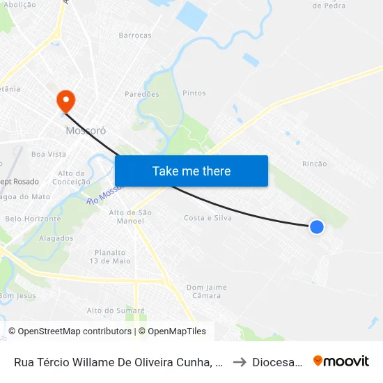 Rua Tércio Willame De Oliveira Cunha, 95 to Diocesano map