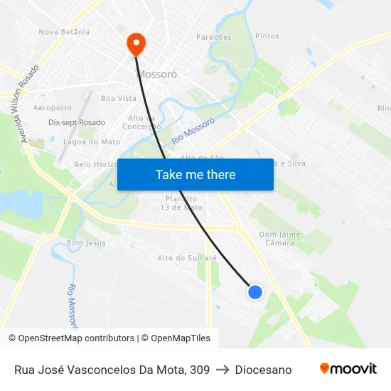 Rua José Vasconcelos Da Mota, 309 to Diocesano map