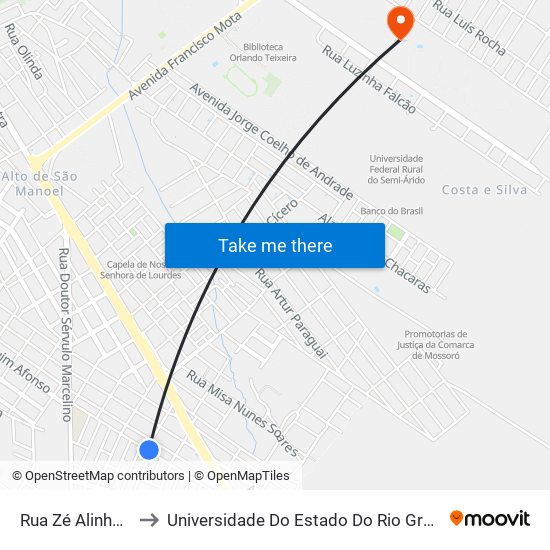 Rua Zé Alinhado, 13 to Universidade Do Estado Do Rio Grande Do Norte map