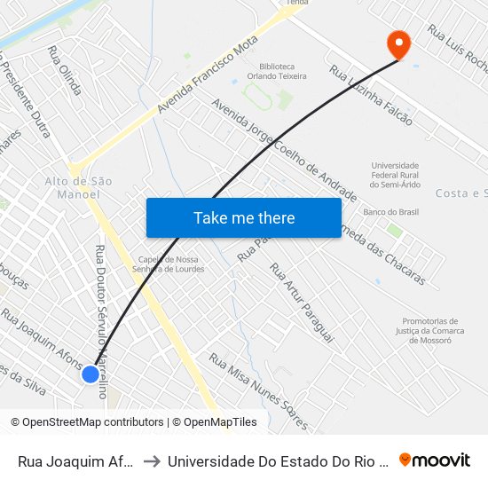 Rua Joaquim Afonso, 121 to Universidade Do Estado Do Rio Grande Do Norte map