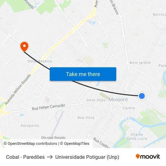 Cobal - Paredões to Universidade Potiguar (Unp) map
