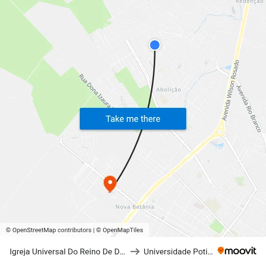 Igreja Universal Do Reino De Deus - Abolição IV to Universidade Potiguar (Unp) map
