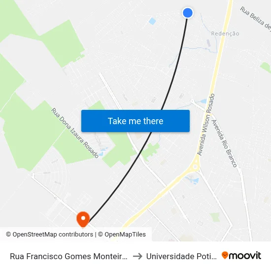 Rua Francisco Gomes Monteiro, 60 - Redenção to Universidade Potiguar (Unp) map