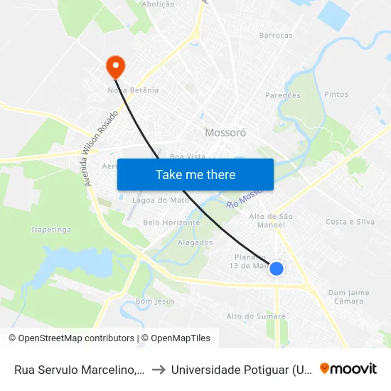 Rua Servulo Marcelino, 62 to Universidade Potiguar (Unp) map