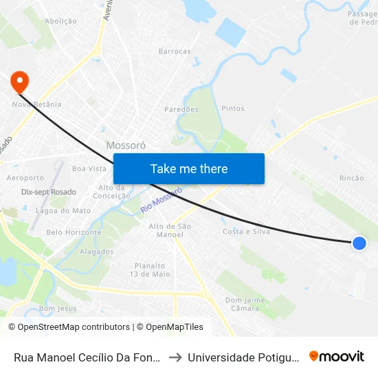 Rua Manoel Cecílio Da Fonseca, 185 to Universidade Potiguar (Unp) map