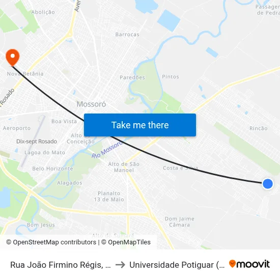 Rua João Firmino Régis, 1309 to Universidade Potiguar (Unp) map
