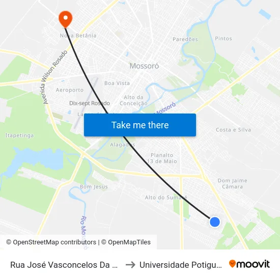 Rua José Vasconcelos Da Mota, 309 to Universidade Potiguar (Unp) map