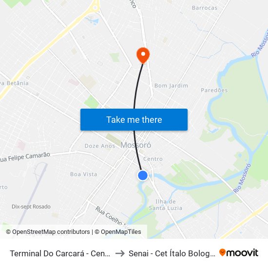 Terminal Do Carcará - Centro to Senai - Cet Ítalo Bologna map