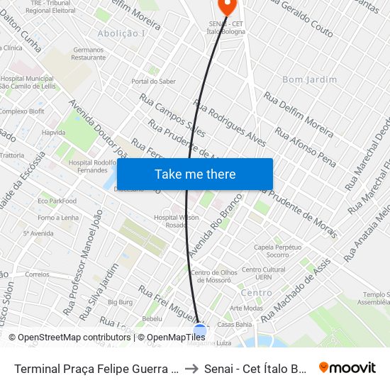 Terminal Praça Felipe Guerra - Centro to Senai - Cet Ítalo Bologna map