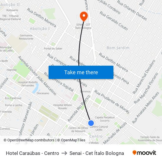 Hotel Caraúbas - Centro to Senai - Cet Ítalo Bologna map