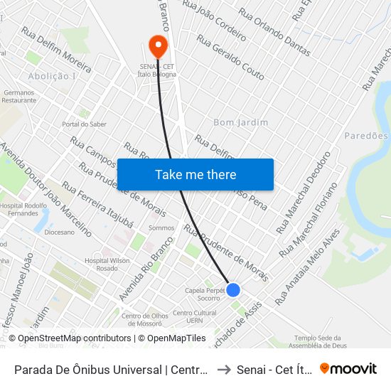 Parada De Ônibus Universal | Centro | R. Doutor Mário Negócio to Senai - Cet Ítalo Bologna map