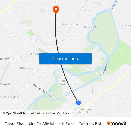 Posto Shell - Alto De São Manoel to Senai - Cet Ítalo Bologna map