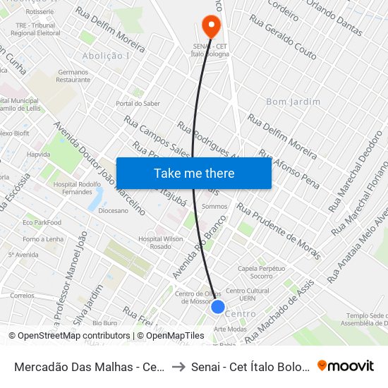 Mercadão Das Malhas - Centro to Senai - Cet Ítalo Bologna map