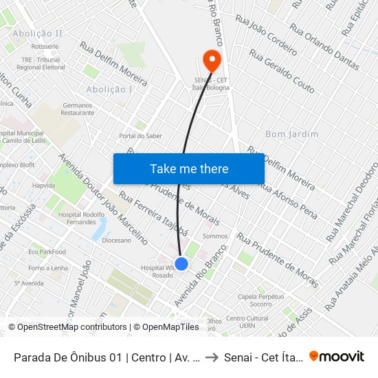 Parada De Ônibus 01 | Centro | Av. Doutor João Marcelino to Senai - Cet Ítalo Bologna map