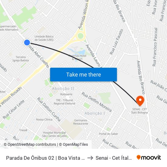 Parada De Ônibus 02 | Boa Vista | Rua Abel Coelho to Senai - Cet Ítalo Bologna map