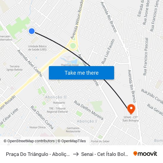 Praça Do Triângulo - Abolição III to Senai - Cet Ítalo Bologna map