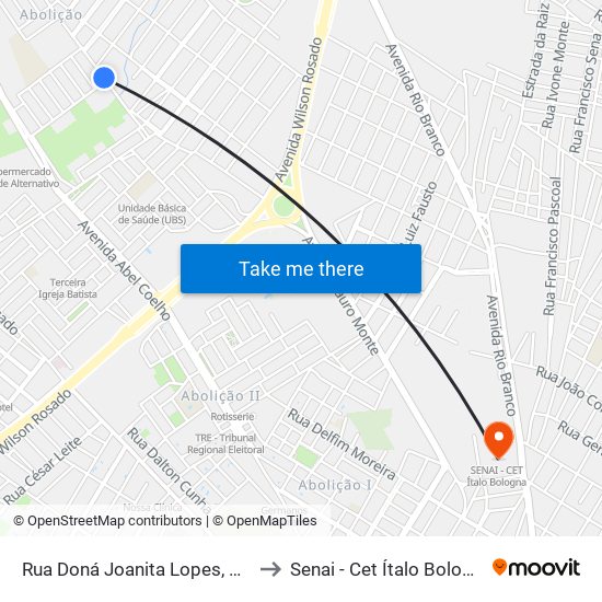 Rua Doná Joanita Lopes, 438 to Senai - Cet Ítalo Bologna map