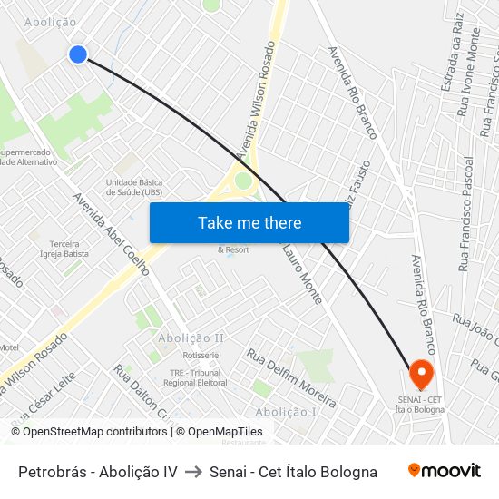 Petrobrás - Abolição IV to Senai - Cet Ítalo Bologna map