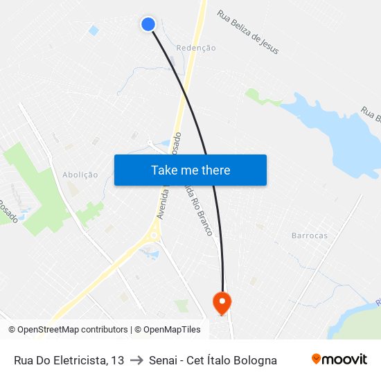 Rua Do Eletricista, 13 to Senai - Cet Ítalo Bologna map