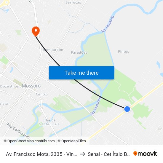 Av. Francisco Mota, 2335 - Vingt Rosado to Senai - Cet Ítalo Bologna map