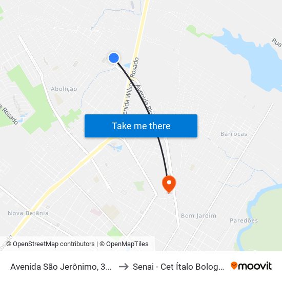 Avenida São Jerônimo, 306 to Senai - Cet Ítalo Bologna map