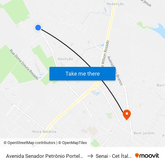 Avenida Senador Petrônio Portela, 1405 - Abolição V to Senai - Cet Ítalo Bologna map