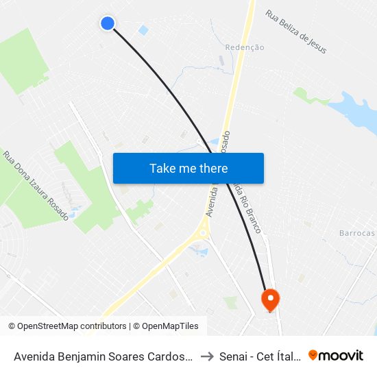 Avenida Benjamin Soares Cardoso, 3863 - Abolição V to Senai - Cet Ítalo Bologna map