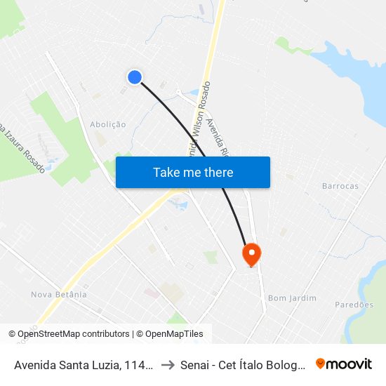 Avenida Santa Luzia, 114-A to Senai - Cet Ítalo Bologna map