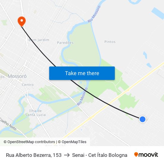 Rua Alberto Bezerra, 153 to Senai - Cet Ítalo Bologna map
