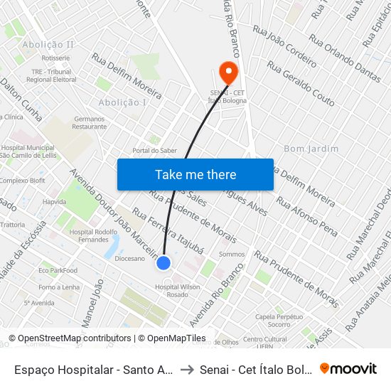 Espaço Hospitalar - Santo Antônio to Senai - Cet Ítalo Bologna map