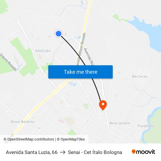 Avenida Santa Luzia, 66 to Senai - Cet Ítalo Bologna map