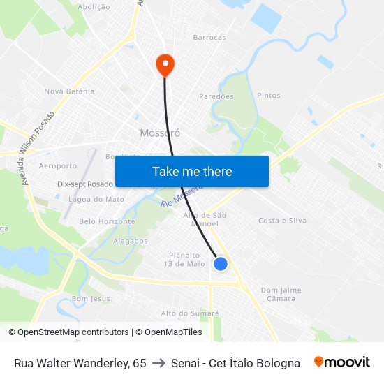 Rua Walter Wanderley, 65 to Senai - Cet Ítalo Bologna map