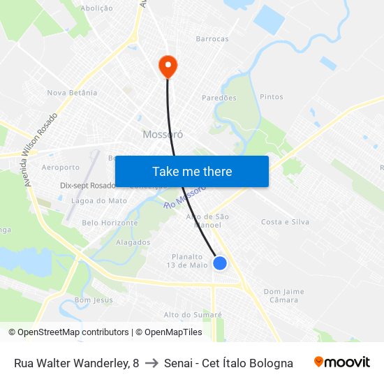 Rua Walter Wanderley, 8 to Senai - Cet Ítalo Bologna map