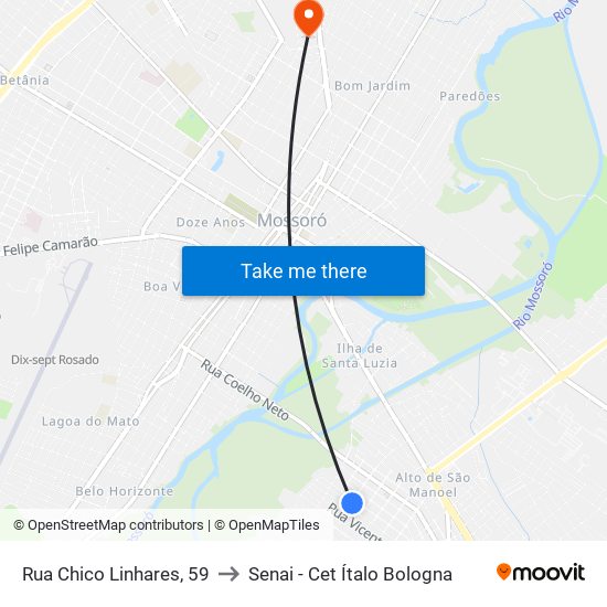 Rua Chico Linhares, 59 to Senai - Cet Ítalo Bologna map
