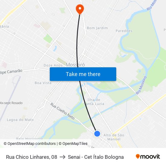 Rua Chico Linhares, 08 to Senai - Cet Ítalo Bologna map