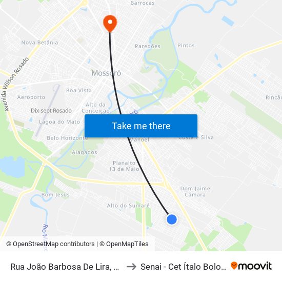 Rua João Barbosa De Lira, 2248 to Senai - Cet Ítalo Bologna map