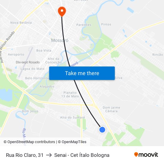 Rua Rio Claro, 31 to Senai - Cet Ítalo Bologna map