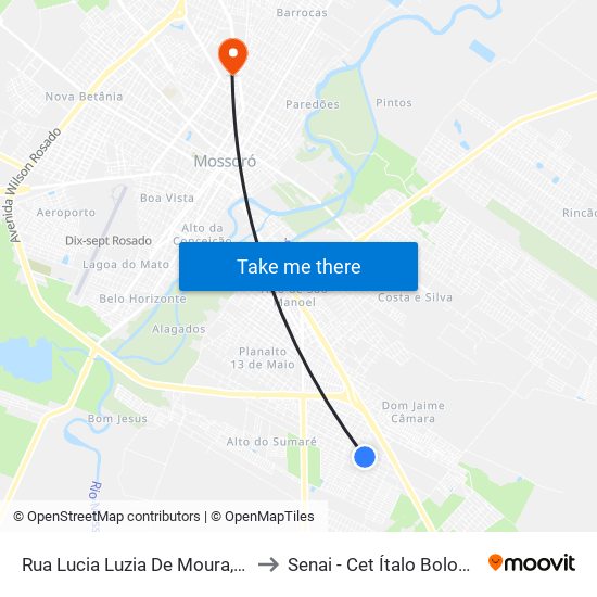 Rua Lucia Luzia De Moura, 46 to Senai - Cet Ítalo Bologna map