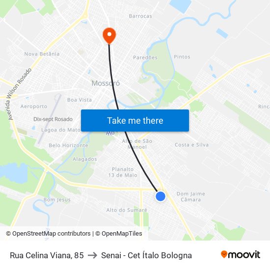 Rua Celina Viana, 85 to Senai - Cet Ítalo Bologna map