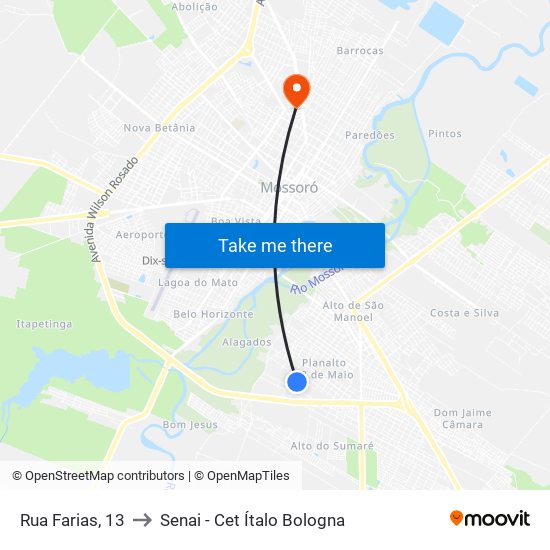 Rua Farias, 13 to Senai - Cet Ítalo Bologna map