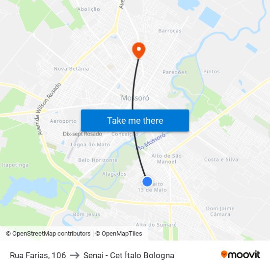 Rua Farias, 106 to Senai - Cet Ítalo Bologna map