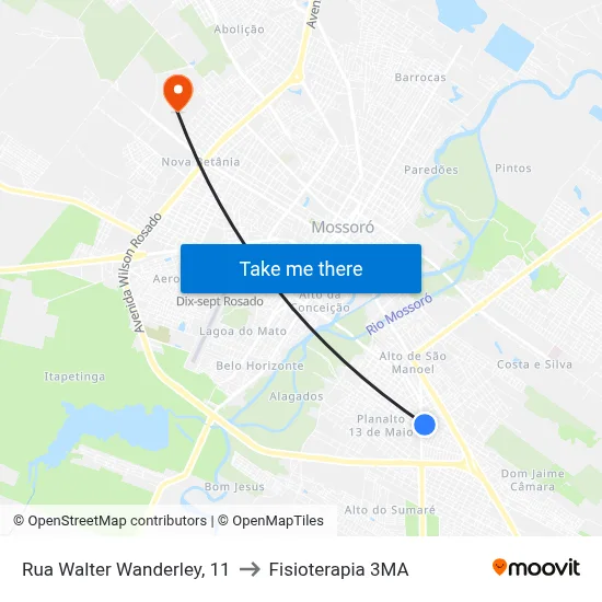Rua Walter Wanderley, 11 to Fisioterapia 3MA map