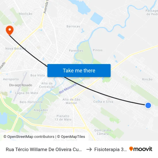 Rua Tércio Willame De Oliveira Cunha, 95 to Fisioterapia 3MA map